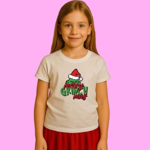 Tricou Merry Grinch Mas Santa Hat, din bumbac 100%, tricou alb, Copii | Dama | Barbat - Img 2