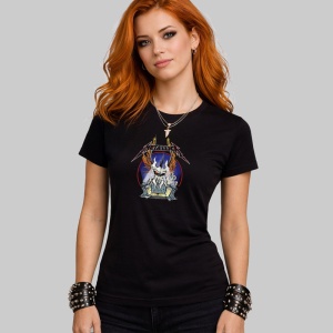 Tricou Metallica Craniu Foc Albastru, din bumbac 100%, tricou negru, Dama | Barbat - Img 3