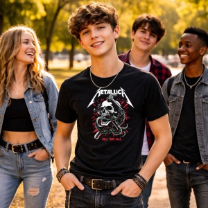 Tricou Metallica Kill Em All Craniu, din bumbac 100%, tricou negru, Dama | Barbat - Img 4