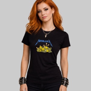 Tricou Metallica Schelete Galbene, din bumbac 100%, tricou negru, Dama | Barbat - Img 2