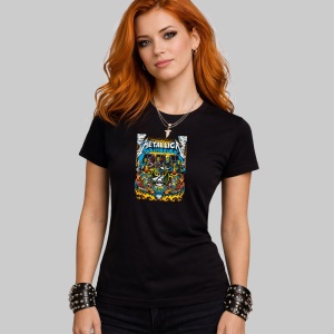 Tricou Metallica Zombie Pe Scena, din bumbac 100%, tricou negru, Dama | Barbat - Img 2