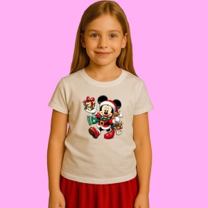 Tricou Mickey Christmas Cu Cadou Si Fular, din bumbac 100%, tricou alb, Copii | Dama | Barbat