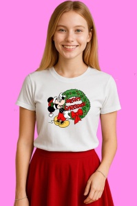 Tricou Mickey Cu Coroana Merry Christmas, din bumbac 100% Copii | Dama | Barbat - Img 3