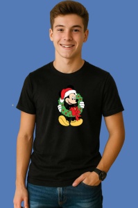 Tricou Mickey Cu Coronita Rosie Craciun, din bumbac 100% Copii | Dama | Barbat - Img 2