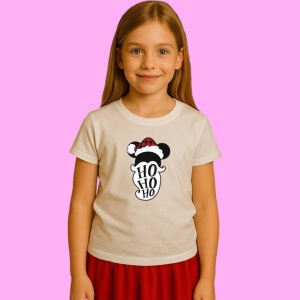 Tricou Mickey Ho Ho Ho Text, din bumbac 100%, tricou alb, Copii | Dama | Barbat - Img 1