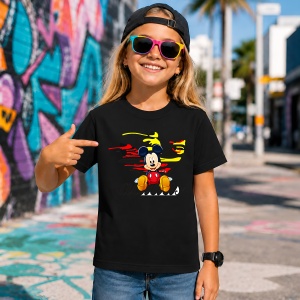 Tricou Mickey Mouse Logo Abstract Paint Drip Negru Galben Rosu Urban Style, din bumbac 100%, tricou negru, Copii | Dama | Barbat - Img 7