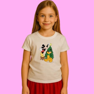 Tricou Mickey Si Pluto Langa Brad, din bumbac 100%, tricou alb, Copii | Dama | Barbat