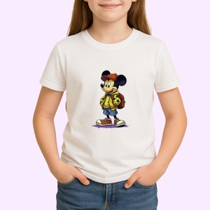 Tricou Mickey streetwear cu hanorac si rucsac rosu Copii | Dama | Barbat Barbat - Img 4