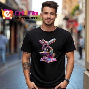 Tricou Microscop artistic in stil graffiti fundal albastru Copii | Dama | Barbat, culoare negru - Img 6