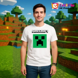 Tricou Minecraft Ceeper cu Logo Tricou Alb Copii | Dama | Barbat
