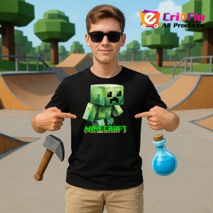 Tricou Minecraft Creeper Speriat Tricou Negru Copii | Dama | Barbat - Img 2