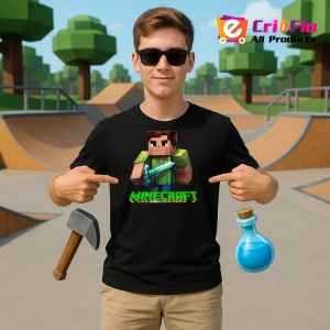 Tricou Minecraft Razboinicul Verde Tricou Negru Copii | Dama | Barbat - Img 2