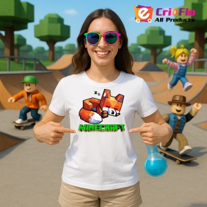 Tricou Minecraft Vulpe Adormita Tricou Alb Copii | Dama | Barbat - Img 3