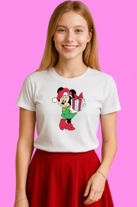 Tricou Minnie Cu Cadou Albastru Si Fundita Rosie, din bumbac 100% Copii | Dama | Barbat - Img 3