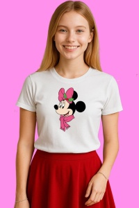 Tricou Minnie Cu Funda Roz Si Coronita, din bumbac 100%, tricou alb, Copii | Dama | Barbat - Img 3