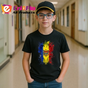 Tricou Moldova Steag Splash Art, Copii | Dama | Barbat, culoare negru - Img 9