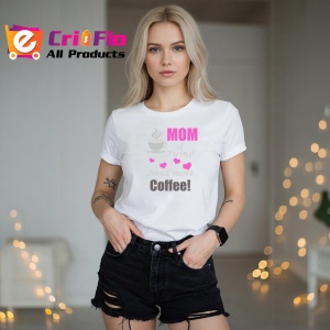 Tricou Mom Twins Need Coffee, din bumbac 100%, tricou alb, Dama | Barbat - Img 5