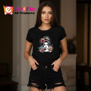 Tricou Monochrome bun girl tattooed flowers, fata coc alb negru cu flori tatuate, Copii | Dama | Barbat , tricou negru - Img 8