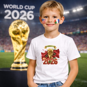 Tricou Morocco World Cup 2026 Fifa V2, din bumbac 100%, tricou alb, Copii | Dama | Barbat - Img 5