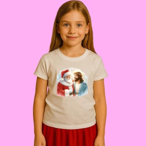 Tricou Mos Craciun Si Isus Zambesc Impreuna, din bumbac 100%, tricou alb, Copii | Dama | Barbat