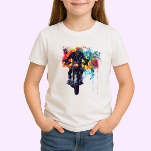Tricou Motociclist in miscare cu fundal exploziv Copii | Dama | Barbat - Img 3