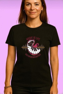 Tricou Music Is Life Pian Inima, Copii | Dama | Barbat, culoare negru