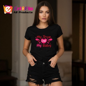 Tricou My True Love My Baby Text Roz Inimi, din bumbac 100%, tricou negru Copii | Dama | Barbat - Img 7