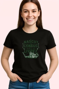Tricou Nascut Sa Conduc Platit Sa Livrez Camion V3, din bumbac 100%, tricou negru Dama | Barbat