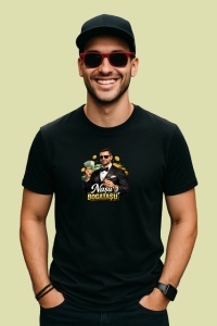 Tricou Nasu Bogatas Barbat Costum Ochelari V1, din bumbac 100%, tricou negru Barbat - Img 2