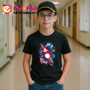 Tricou Nepal Steag Splash Art, Copii | Dama | Barbat, culoare negru - Img 10