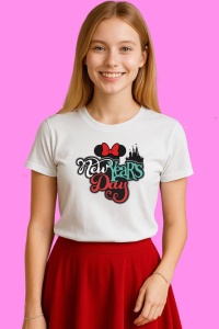 Tricou New Year Day Minnie Rosu, din bumbac 100%, tricou alb, Copii | Dama | Barbat - Img 3