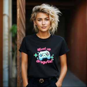 Tricou Nivel up draguta Negru, Copii | Dama | Barbat - Img 10