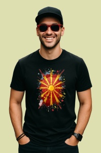Tricou North Macedonia Steag Splash Art, Copii | Dama | Barbat, culoare negru - Img 2