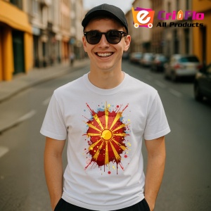 Tricou North Macedonia Steag Splash Art, Copii | Dama | Barbat - Img 7