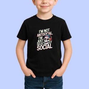 Tricou Not Antisocial Selectively Social Craniu, Copii | Dama | Barbat, culoare negru - Img 3