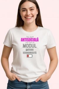 Tricou Nu Sunt Antisociala Sunt Pe Modul Economisire Baterie, din bumbac 100% , tricou alb pentru Dama - Img 2