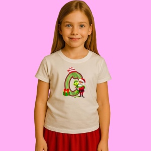 Tricou O Litere Craciun Cu Mos Si Grinch, din bumbac 100% Copii | Dama | Barbat - Img 2