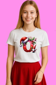 Tricou O Litere Craciun Cu Spiridus Si Caciula Mos, din bumbac 100% Copii | Dama | Barbat