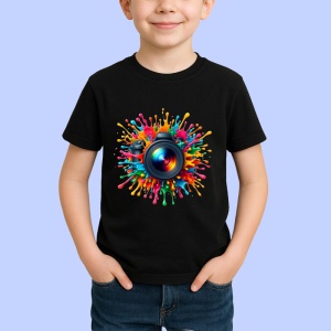 Tricou Obiectiv camera cu efecte splash colorate Copii | Dama | Barbat, culoare negru - Img 4