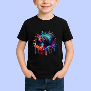 Tricou Obiectiv negru cu culori arta digitala vibranta Copii | Dama | Barbat, culoare negru - Img 4