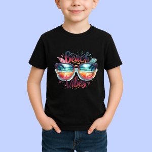 Tricou Ochelari de soare text beach vibes atmosfera tropicala Copii | Dama | Barbat Barbat - Img 6