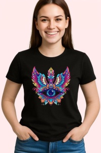 Tricou Ochi mandala aripi fantastice pasare, Copii | Dama | Barbat , tricou negru - Img 3