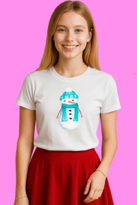 Tricou Om De Zapada Cu Caciula Albastra Si Fular Turquoise, din bumbac 100%, tricou alb, Copii | Dama | Barbat