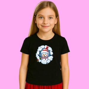 Tricou Om De Zapada Cu Caciula Rosie Si Fulgi De Zapada Craciun, din bumbac 100% Copii | Dama | Barbat - Img 2