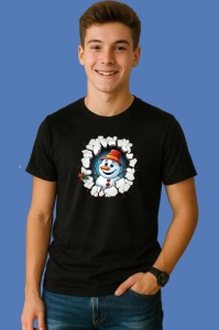 Tricou Om De Zapada Cu Palarie Portocalie Si Fundal Albastru Craciun, din bumbac 100% Copii | Dama | Barbat - Img 2
