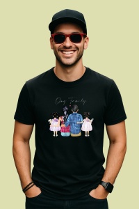 Tricou One Family Illustration, din bumbac 100%, tricou negru, Dama | Barbat - Img 2