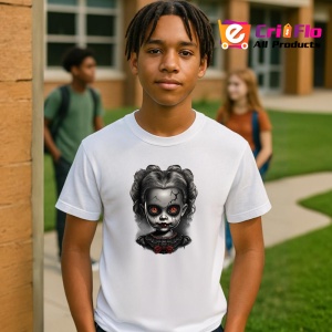 Tricou Papusa infricosatoare alb negru cu privire fixa Copii | Dama | Barbat - Img 5
