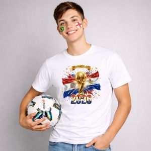Tricou Paraguay World Cup 2026 Fifa V2, din bumbac 100%, tricou alb, Copii | Dama | Barbat - Img 3
