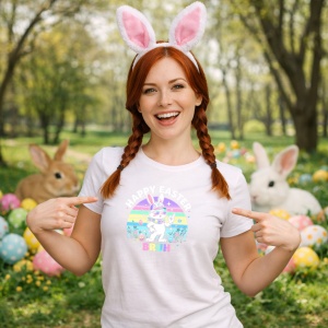 Tricou Paste 67 Bunny Easter Rainbow Pastel Bruh Cute, din bumbac 100%, tricou alb, Copii | Dama | Barbat - Img 9