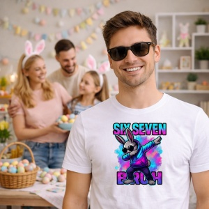 Tricou Paste 67 Bunny Six Seven Bruh Easter Meme, din bumbac 100%, tricou alb, Copii | Dama | Barbat - Img 5